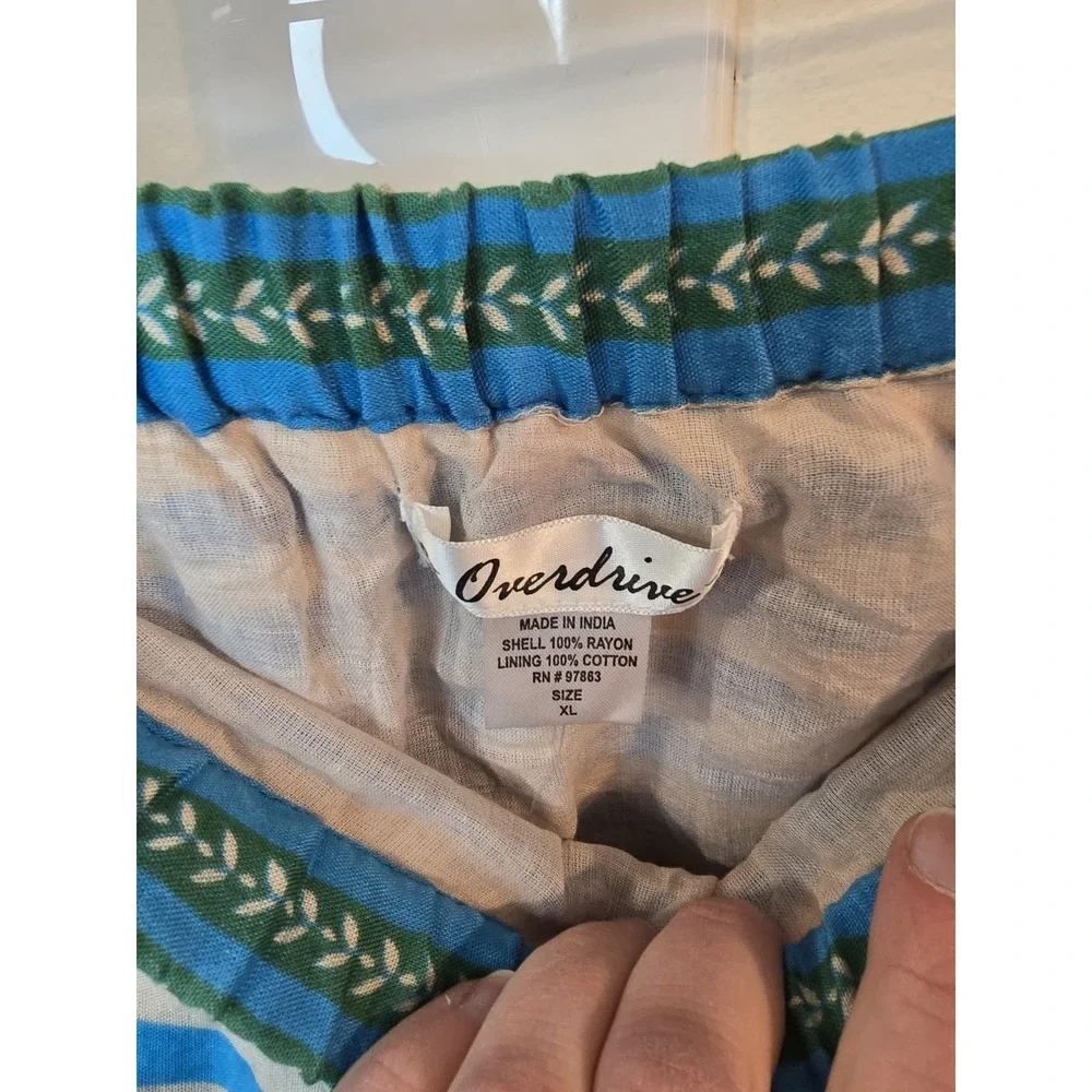 Overdrive Boho Tiered Skirt XL‎ Turquoise Patchwork Paisley Striped Festival
